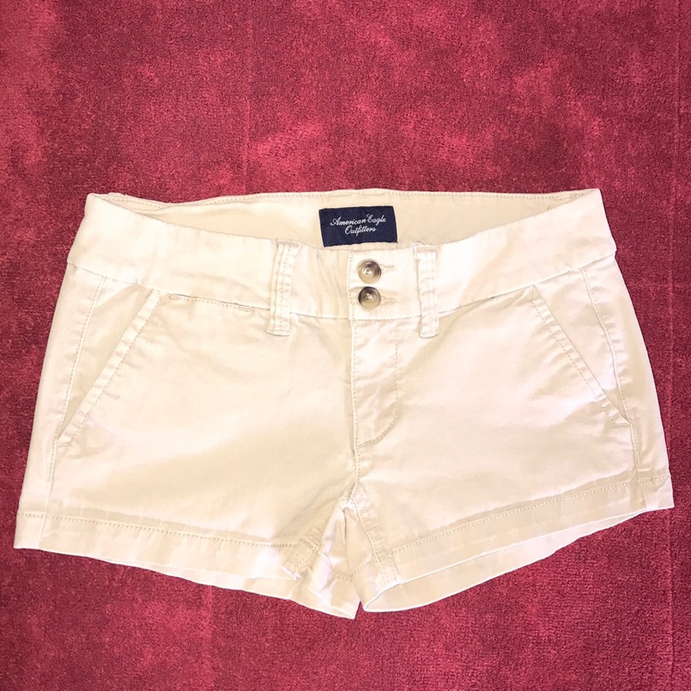 Khaki short shorts.
